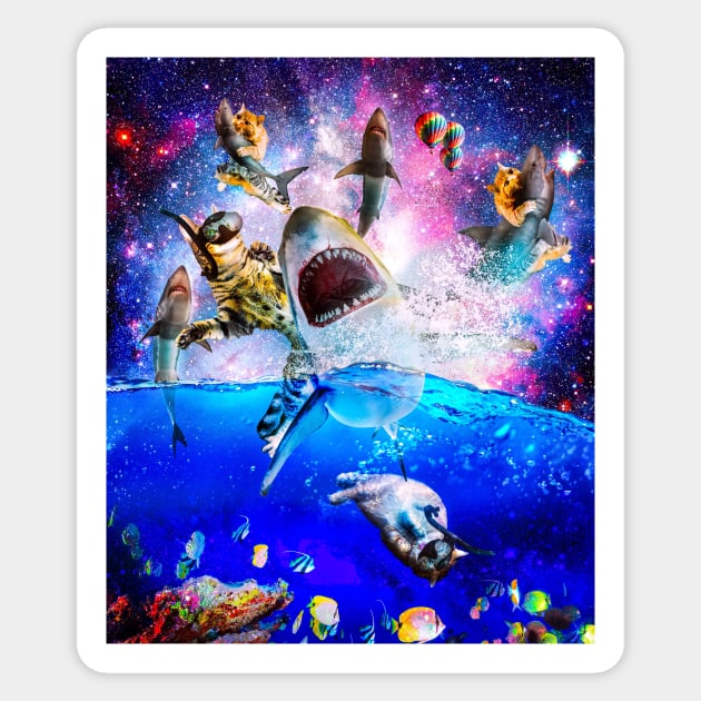 Rainbow Galaxy Cat Riding Shark In Space Sticker by Random Galaxy